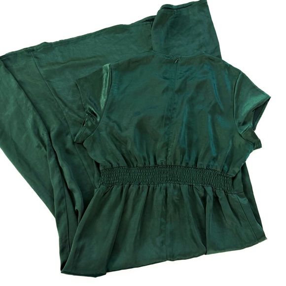 Bohme Dress Womens XXL Green Satin Smocked Back Midi - Picture 7 of 7